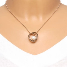 Steel necklace in a copper colour – bead chain, two crossed rings, pearlescent bead