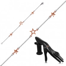 Steel bracelet – three stars in a copper colour, fine chain