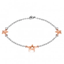 Steel bracelet – three stars in a copper colour, fine chain
