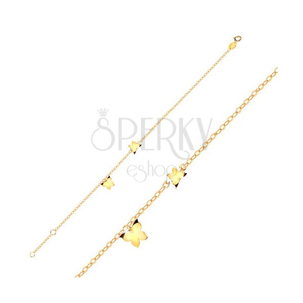 9K Gold bracelet – butterflies in yellow gold, glossy chain formed of oval links