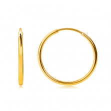 Golden round earrings in 14K gold - thin round shoulders, smooth and shiny surface, 15 mm
