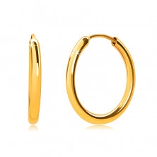 Golden earrings in 14K gold, hoops, round shoulders, smooth and shiny surface, 14 mm