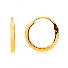Small round earrings in 14K gold - thin square shoulders, shiny surface, 13 mm