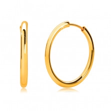 Golden round earrings in 14K gold - thin rounded shoulders, shiny surface, 16 mm