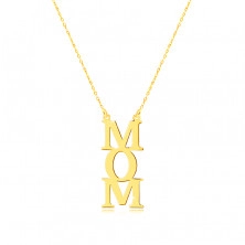 Necklace in yellow 14K gold - "MOM" inscription, letters under each other, chain of tiny rings