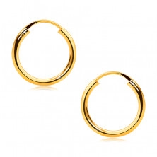 Round golden earrings in 9K gold – thin rounded shoulders, smooth and glossy surface, 13mm