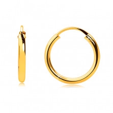 Round golden earrings in 9K gold – thin rounded shoulders, smooth and glossy surface, 13mm