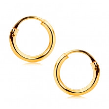 Children's earrings in yellow 375 gold - small hoops, shiny rounded shoulders, 10 mm