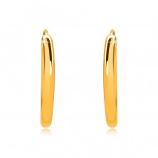 Golden earrings in 9K gold, hoops, round shoulders, smooth and shiny surface, 14 mm