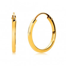 Rounded earrings in 375 gold - thin square shoulders, shiny surface, 14 mm