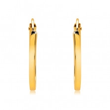 Rounded earrings in 375 gold - thin square shoulders, shiny surface, 14 mm