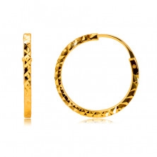 Earrings in 375 yellow gold - hoops decorated with diamond cut, square shoulders, 14 mm