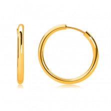 Golden round earrings in 9K gold - thin rounded shoulders, shiny surface, 15 mm