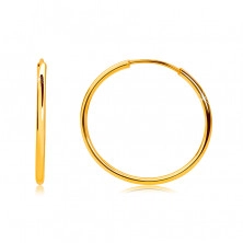 Round golden earrings in 9K gold – thin rounded shoulders, glossy surface, 17 mm