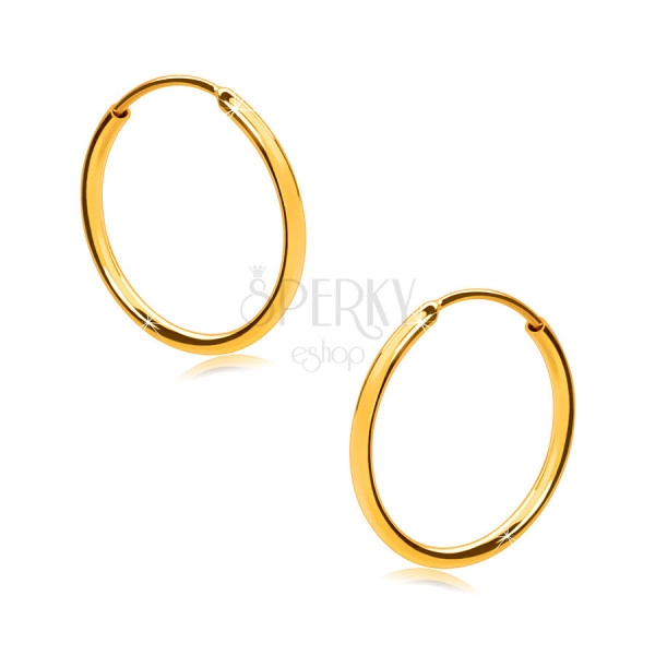 Earrings in 375 yellow gold – delicate hoops, glossy rounded surface, 12 mm