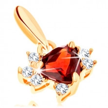 Pendant in yellow 9K gold - triangle garnet with clear zircons