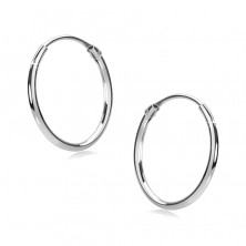 Earrings made of white 585 gold - fine hoops, shiny rounded surface, 12 mm