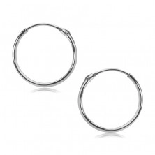 Earrings made of white 585 gold - fine hoops, shiny rounded surface, 12 mm