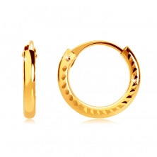 Children's earrings in yellow 585 gold - small hoops, shiny ridged shoulders, 10mm