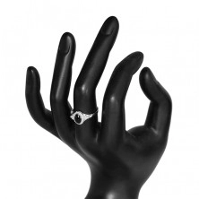 925 Silver ring, black onyx oval, beads, high gloss