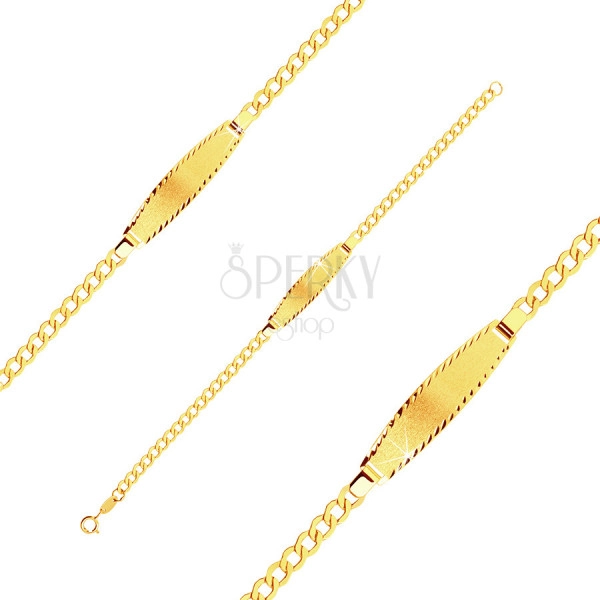 Bracelet in yellow 18K gold - flat links, plate, satin surface, grooving, 160 mm