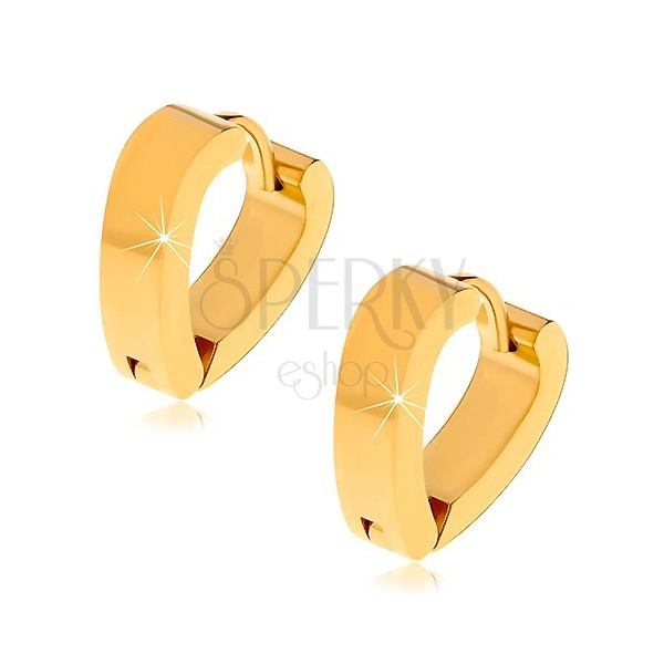 Steel earrings in shape of heart, gold hue, hinged snap fastening