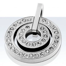 Pendant made of surgical steel, small and big circle with zircons