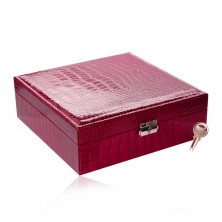 Rectangular jewelry box in a dark pink color - imitation of crocodile leather, buckle, key