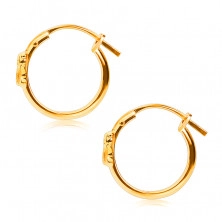 14K Gold earrings, hoops with a teddy bear and a zircon, French lock, 12 mm