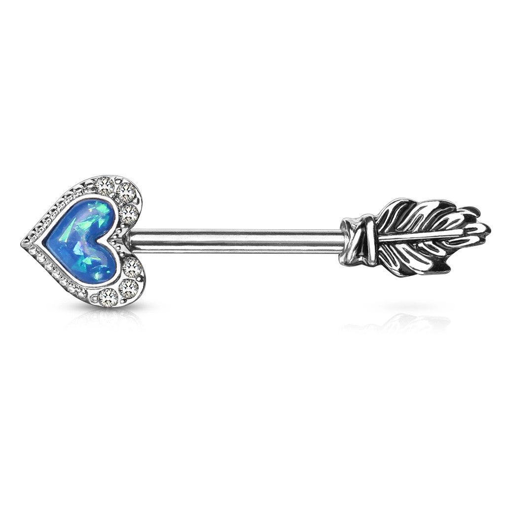 Steel nipple piercing - heart, wing, synthetic opal, zircons,  rhodium-plated | Jewelry Eshop