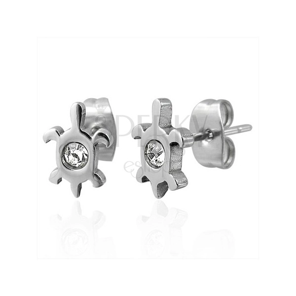 Earrings made of 316L steel - turtle with zircon, studs