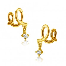Stud earrings made of yellow 9K gold - double loop, clear zircon