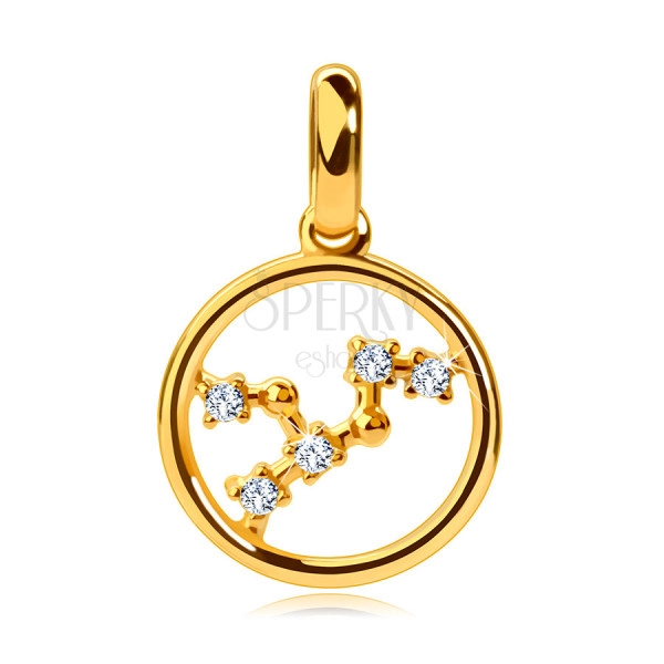 Pendant made of 585 yellow gold, zodiac sign "Virgo", clear zircons, circle