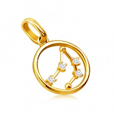 585 gold pendant, circle, zodiac constellation "Capricorn", clear zircons, smooth surface
