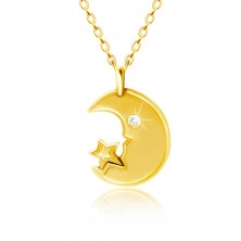 Necklace in yellow 9K gold - moon with clear zircon eye, star