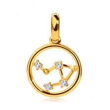 Pendant made of 14K yellow gold, zodiac constellation 'Libra', circle, clear zircons