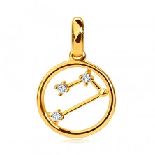 Pendant made of yellow 14K gold, zodiac constellation 'Aries', circle, clear zircons