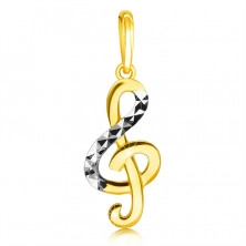 Golden pendant made of combined 9K gold – treble clef, strip with a triangle cut