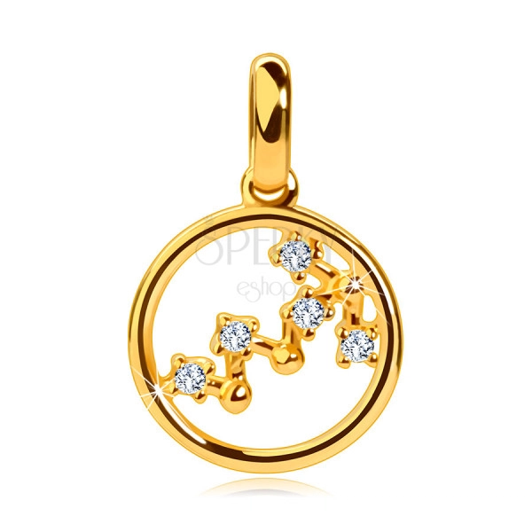 Pendant made of 14K yellow gold, constellation of the zodiac 'Scorpio', circle, clear zircons