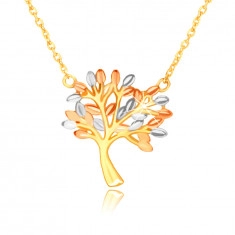 375 Combined gold necklace – branched tree of life with leaves