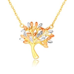 375 Combined gold necklace – branched tree of life with leaves