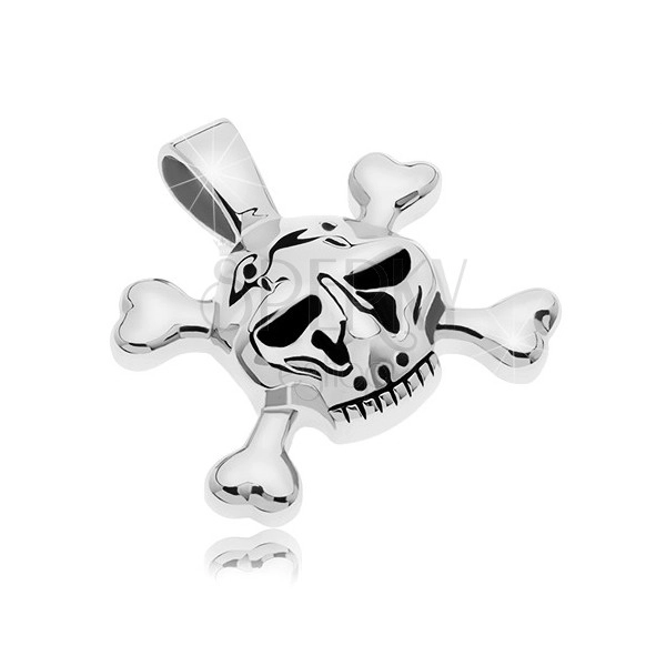 Pendant made of surgical steel, skull with bones in shape of X