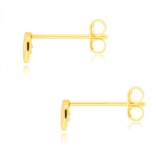Earrings made of 9K yellow gold – flat circle with a clear zircon, shiny and smooth surface