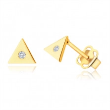9K Golden earrings – small triangle with a clear zircon in the centre, studs