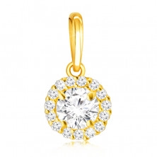 Pendant made of 9K gold – large round zircon in a mount with a transparent zircon line