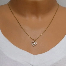 375 Yellow gold pendant – heart-shaped outline, glittery clear zircons