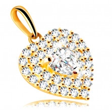 Pendant made of 9K gold – heart adorned with glittery zircons, embedded with a zircon heart