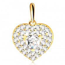 Pendant made of 9K gold – heart adorned with glittery zircons, embedded with a zircon heart