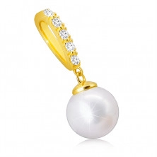 Pendant in 9K gold – white pearl on a clasp with zircons