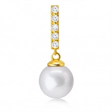 Pendant in 9K gold – white pearl on a clasp with zircons